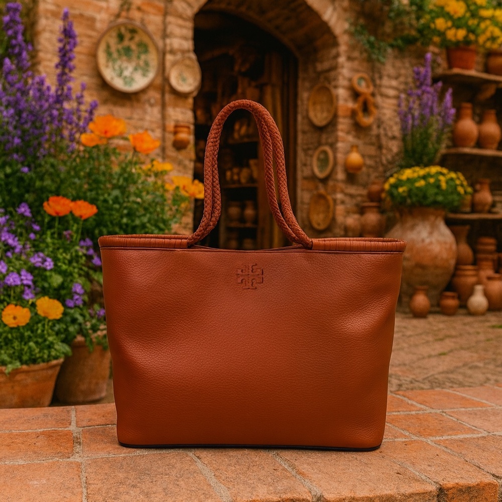 NEW Tory Burch Taylor Desert Spice Sienna Pebbled Leather Large Tote Bag
